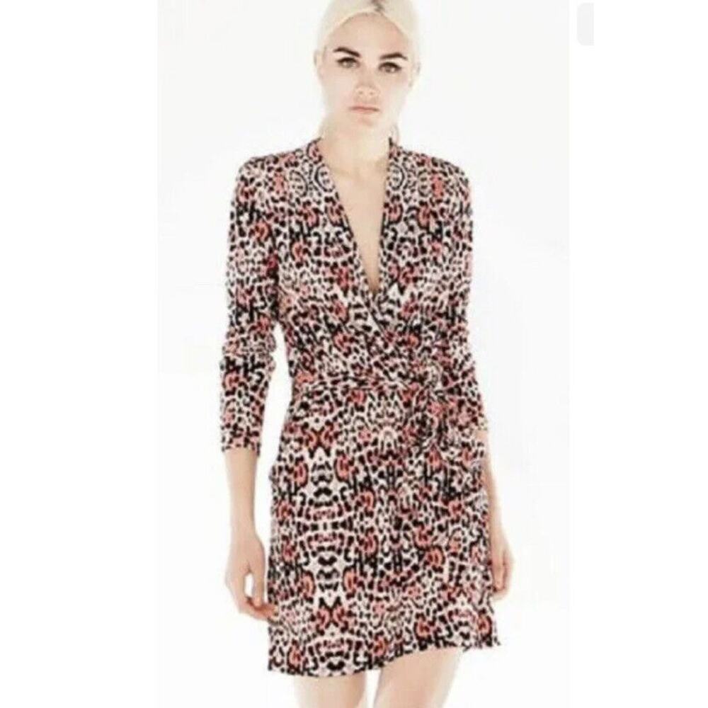 Anthropologie YOANA BARASCHI Mini Dress Neon Hot Pink Leopard Pockets Size S